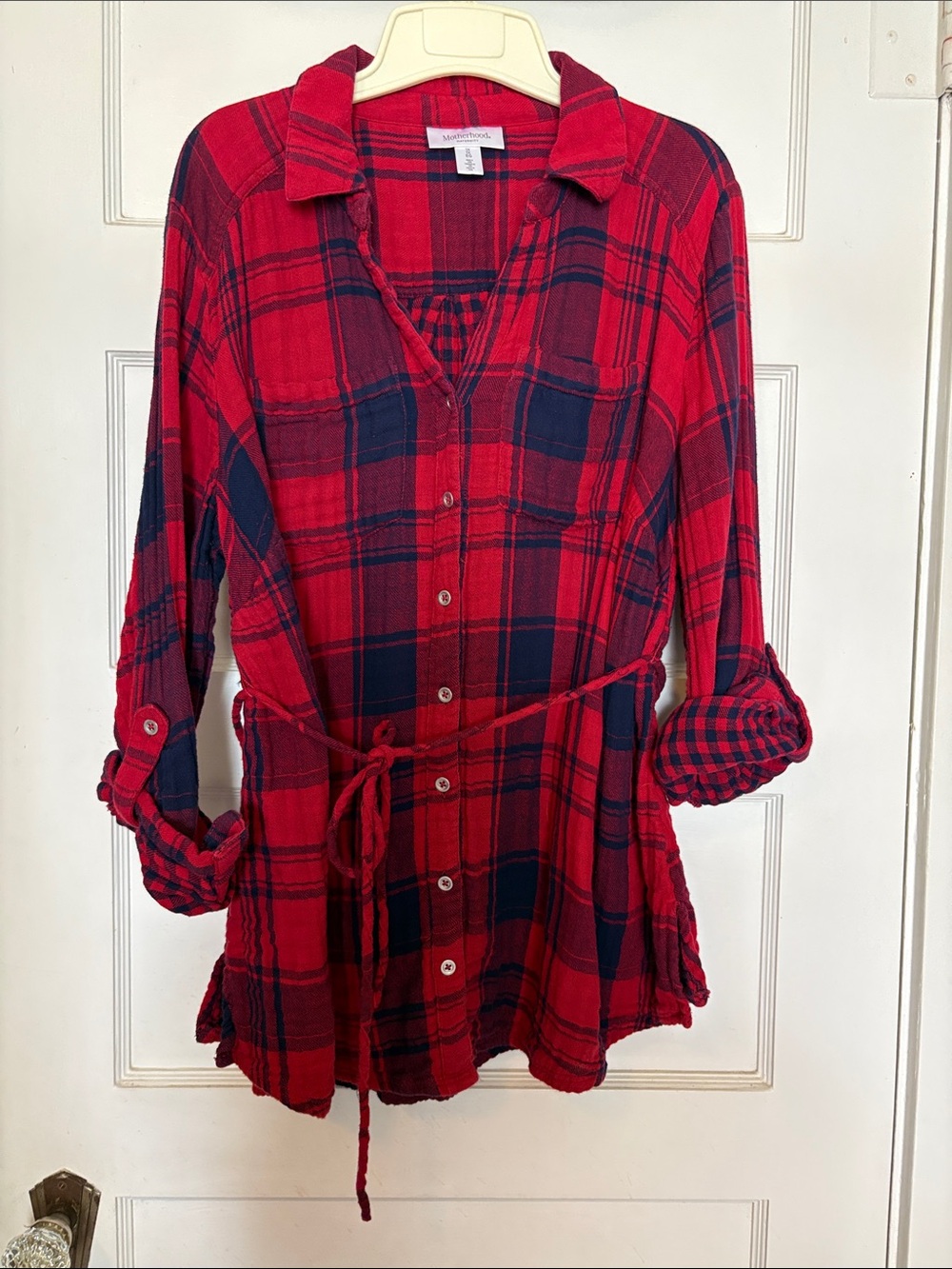 Motherhood Maternity Plaid Button-Front Tunic Shirt Red/Navy Size 1X